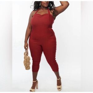 Unique Vintage Burgundy Halter Marcel Jumpsuit Plus Size 4X NWT Pin Up